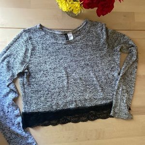 H&M Divided Cropped Lace Knit Sweater